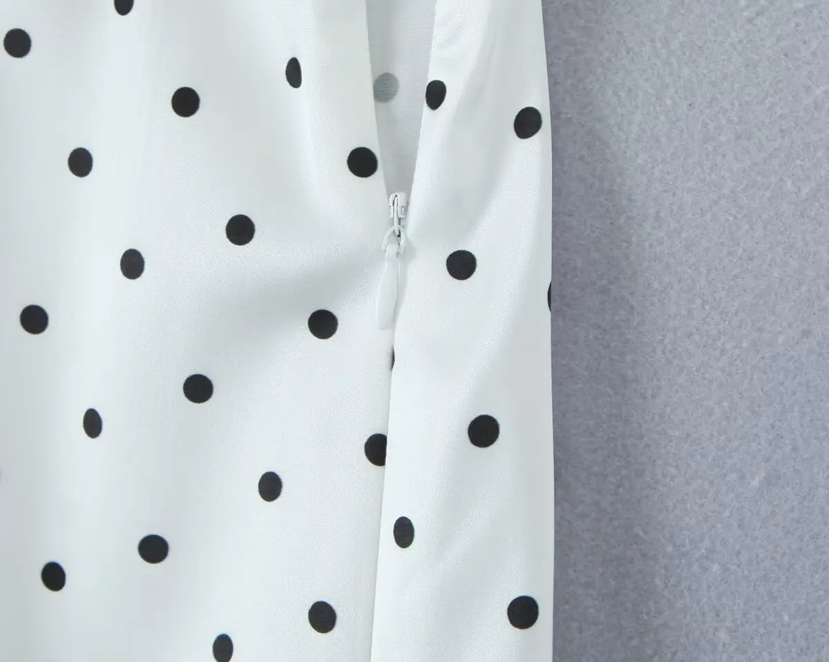 2025 Women Vintage Black White Polka Dot A-line Knee Length Skirt Sexy Low Waist Holiday Summer Skirts