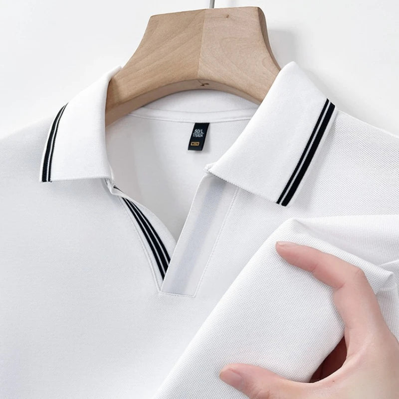 Men's Summer Hot Selling Seagull Collar Short-Sleeved Polo, High-Grade Quality Slim Fit Business Casual Short-Sleeved T-Shirt