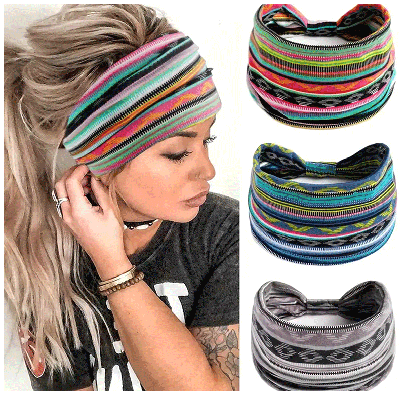 1 stuk Europees-Amerikaanse dames Bohemian stijl elastische hoofddoek modieuze ademende katoenen brede rand haaraccessoires