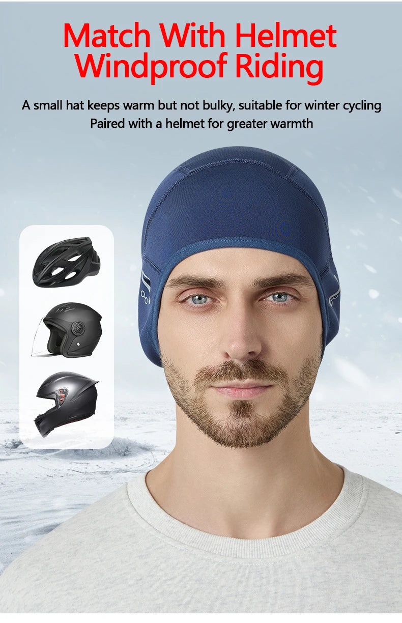 Winter thermische fietsmuts buiten onder MTB helm voering fleece muts sport heren fiets skiën muts hardlopen wandelen met bril