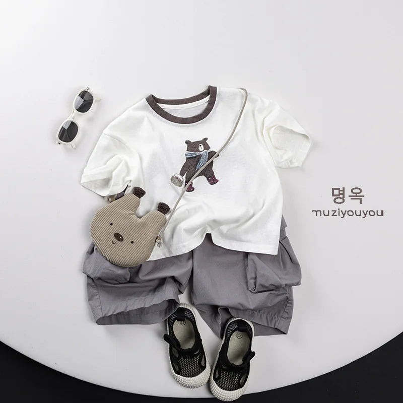 2025 Summer New Children Casual Pants Cotton Boys Versatile Cargo Pants Solid Girls Thin Loose Shorts Kids Outdoor Trousers 4-6Y Unisex