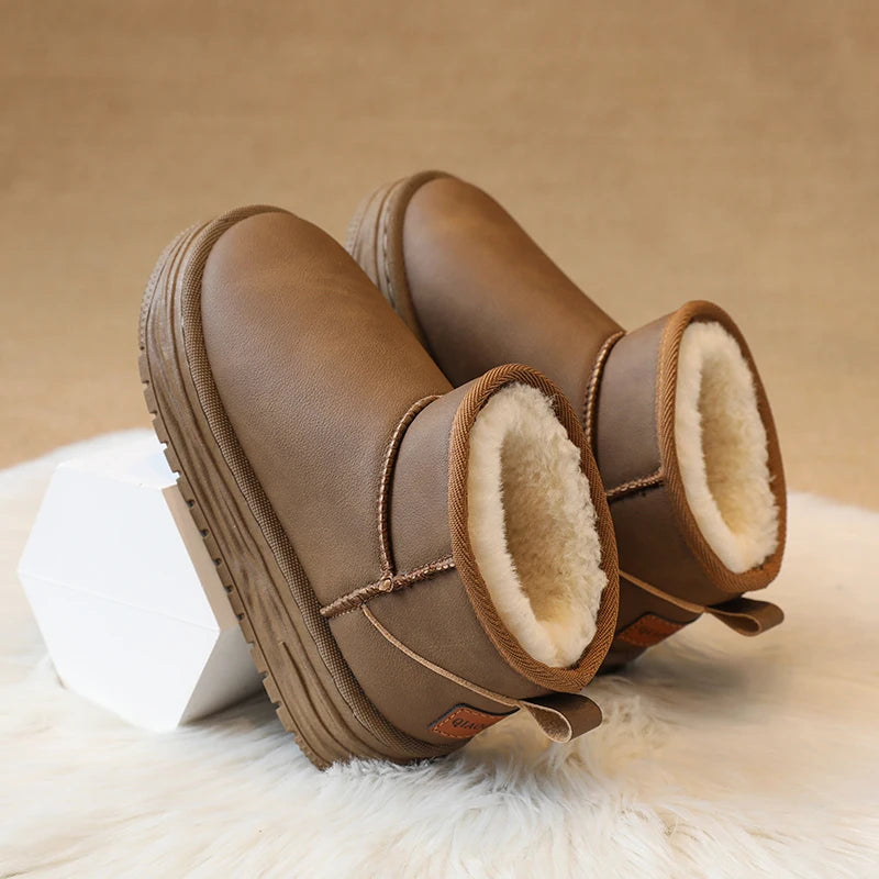 Kindersneeuwlaarzen met antislipbont en dikke zool voor meisjes, casual sportschoenen, damesmode, bruine enkellaarsjes, waterdicht en warm