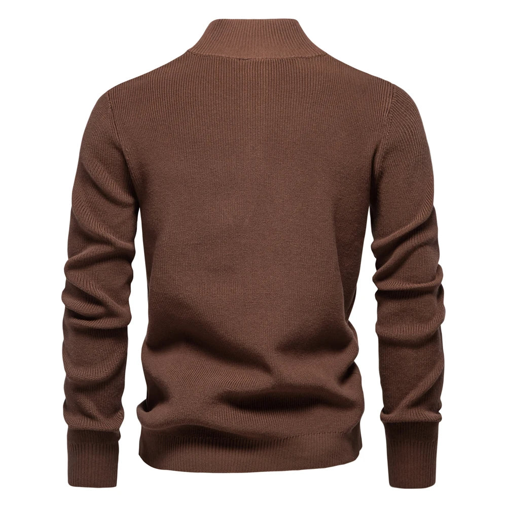 Men's Mock Neck Button-Up Cotton Pullover Sweaters Casual Social Knitted Turtleneck Autumn Winter Sweaters for Men