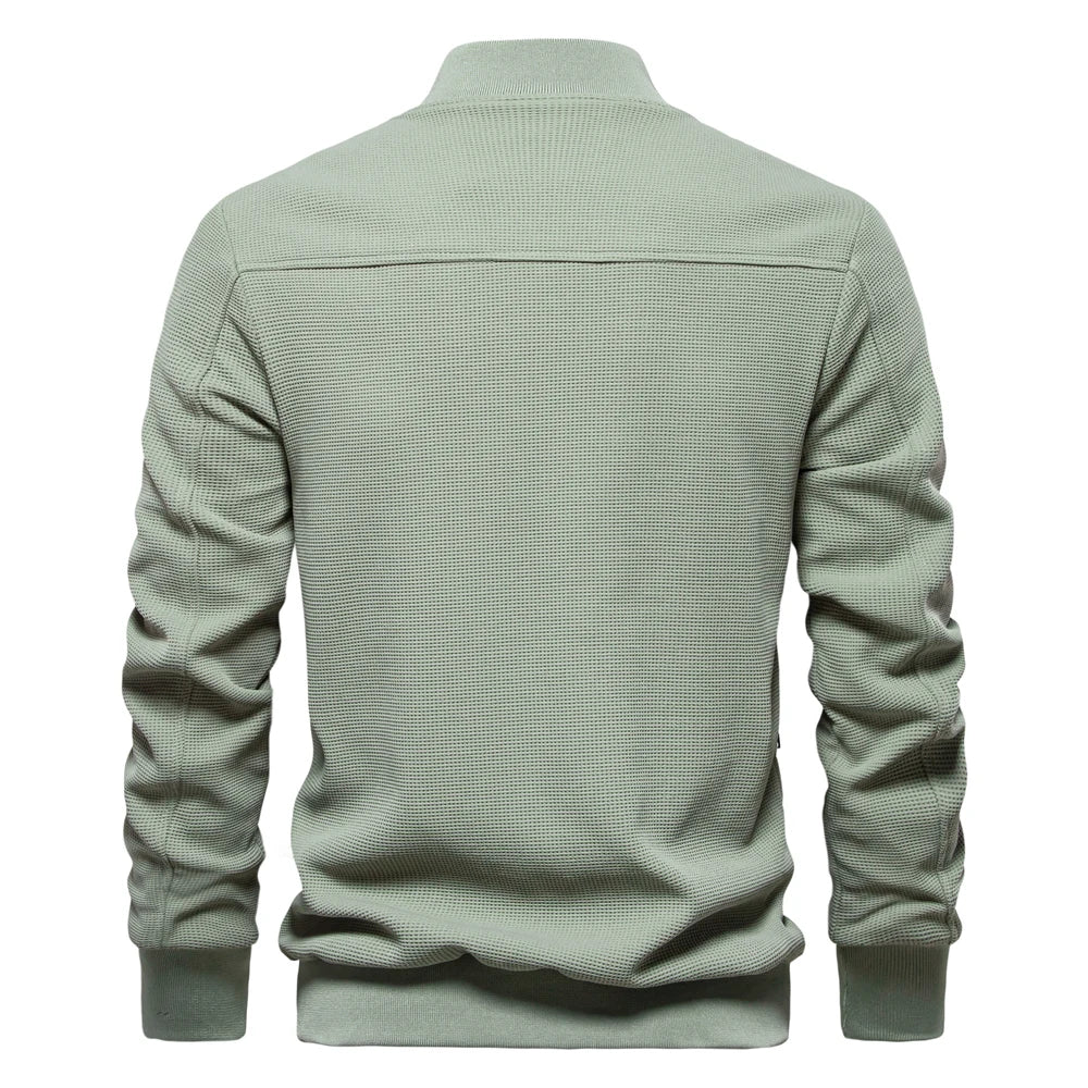 Men's Waffle Fleece Lined Bomber Jacket Autumn Winter Warm Casual Zipper Pocket Outwear Jackets and Coats for Men