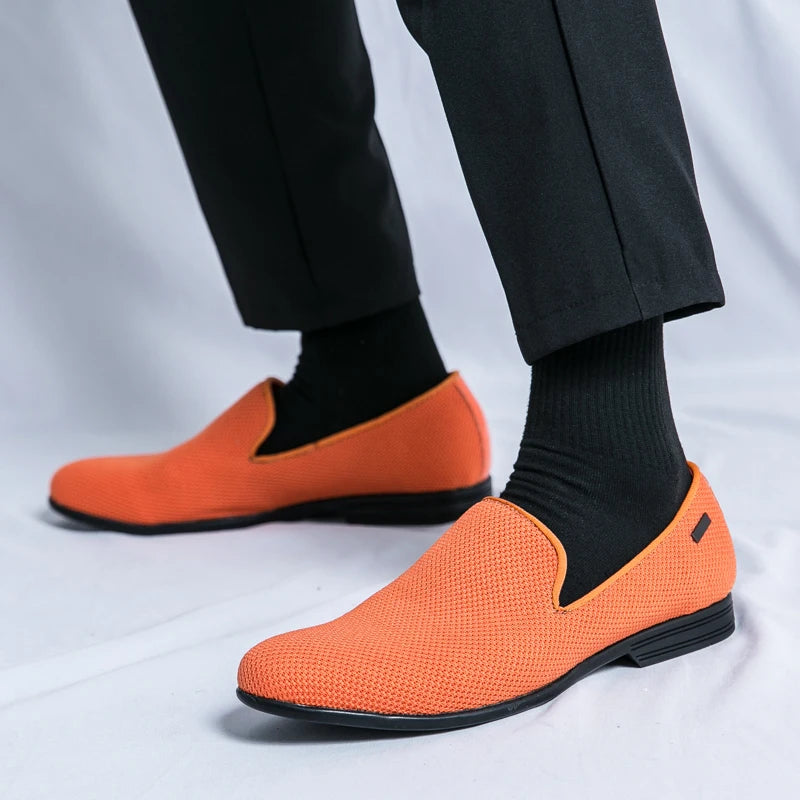 Breathable Mesh Formal Dress Oxfords Shoes for Men Orange Red Male Fashion Casual Loafers England Gentleman Style Shoes