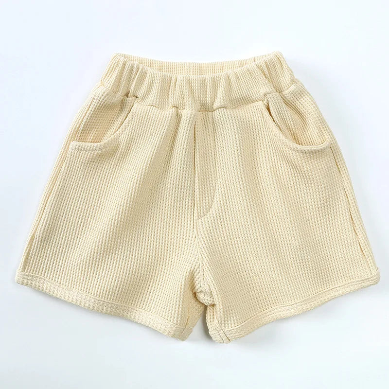 Kid's Summer Outwear Clothing Set Casual Boys Girls Waffle T-shirt Suit Children's 2PCS Tee And Shorts 1-6Y Unisex