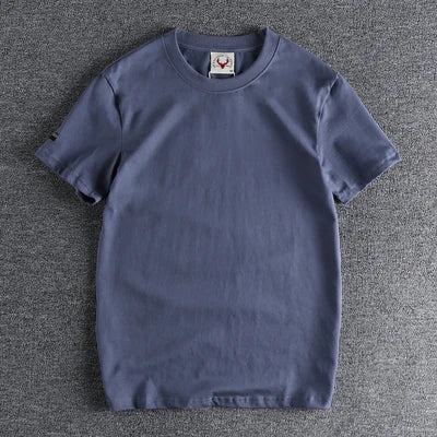 2022 Summer New American Retro Short-sleeved O-neck Solid Color T-shirt Men's Fashion Simple 100% Cotton Washed Old Casual Tops