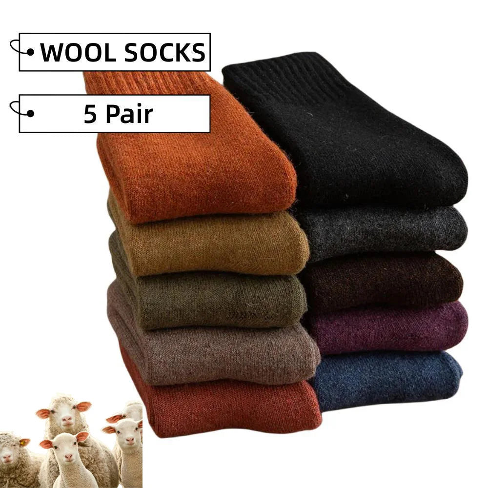 5 Pairs Winter Women's Thick Warm Solid Colour Wool Harajuku Retro Cold Resistant Fashion Casual Cashmere Socks