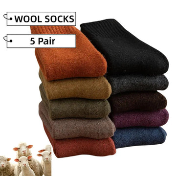 5 Pairs Winter Women's Thick Warm Solid Colour Wool Harajuku Retro Cold Resistant Fashion Casual Cashmere Socks