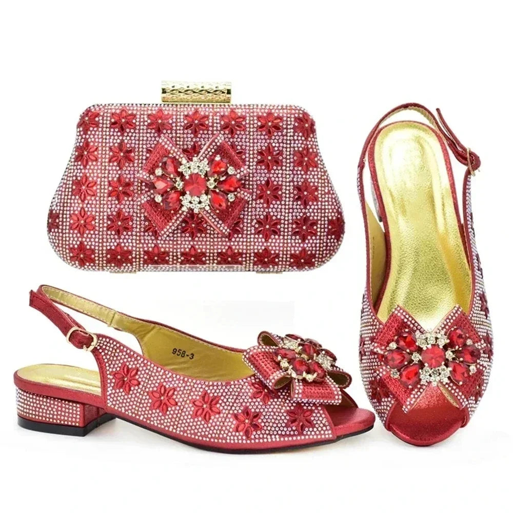 Italian Shoe and Bag Set 2025 Nigerian Women Party Shoes and Bag Set Decorated with Rhinestone Plus Size Shoes Luxury