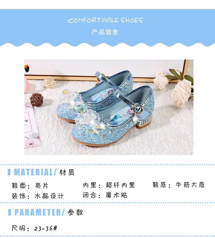 Fashion Elsa Princess Girl Shoes Frozen Cartoon Dress Shoes For Girls Fashion Party Shoes With High Heels Christmas Gifts