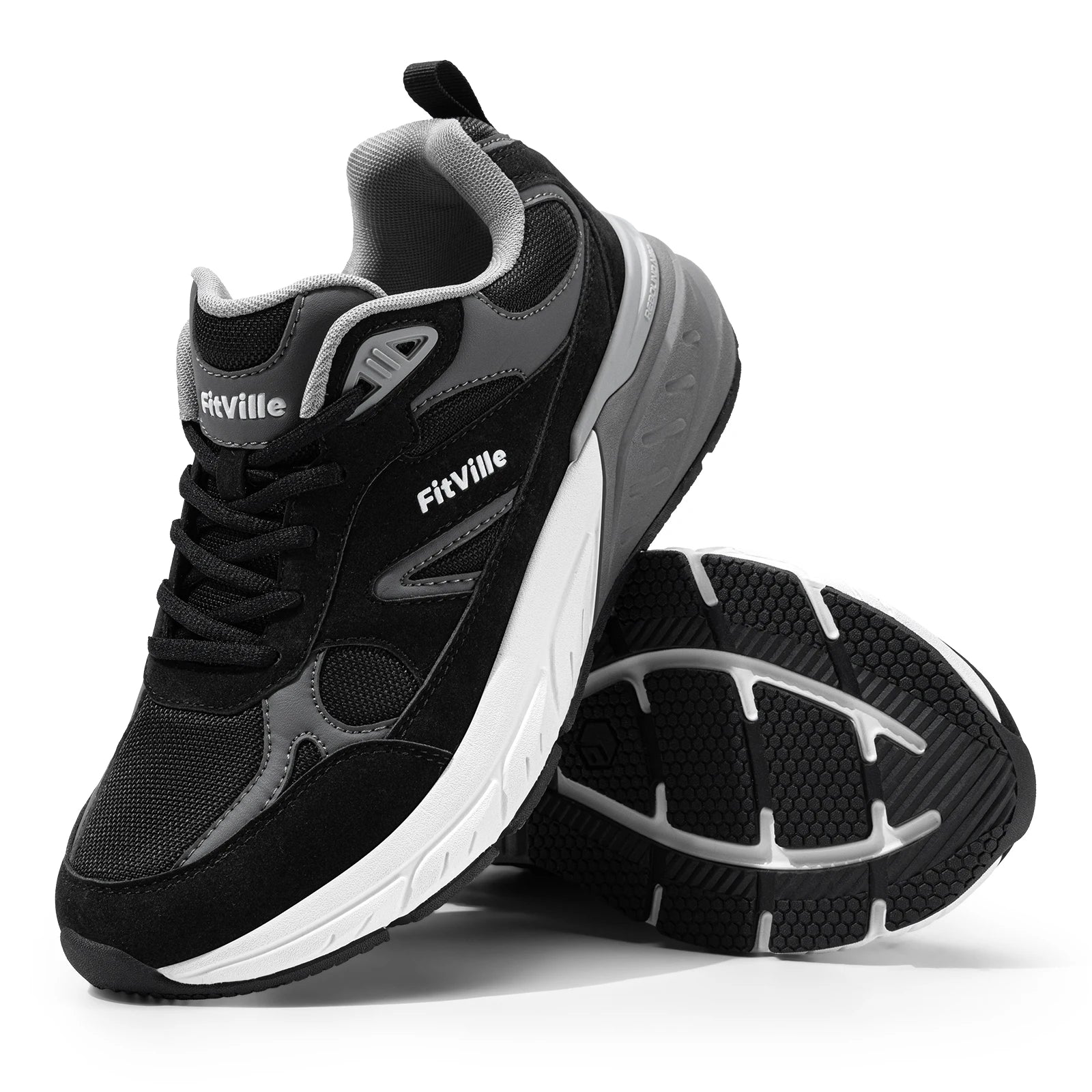 Men's Walking Shoe Wide Width Sneakers with Arch Support For Flat Feet Heel Pain Relief in Plantar Fasciitis