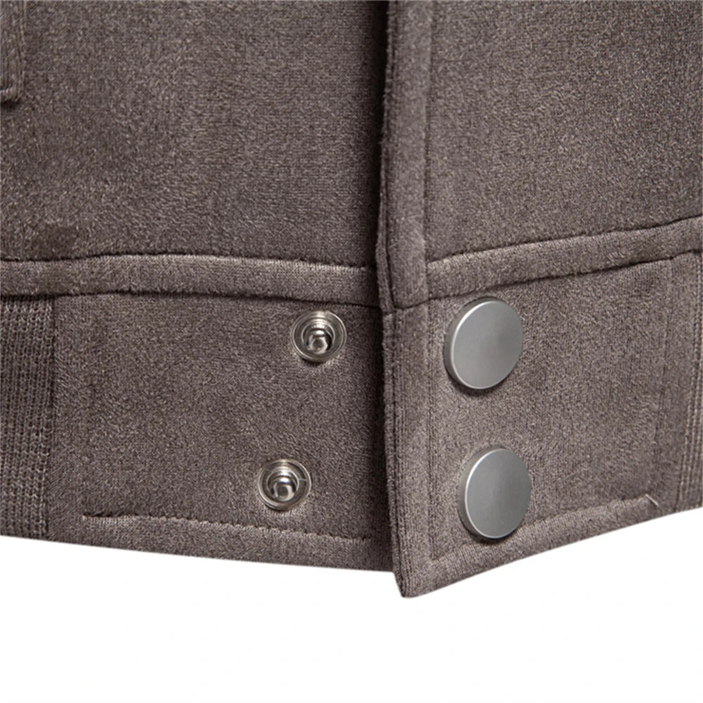 Men's Suede Button Up Bomber Jackets Crew Neck Button-Up Baseball Casual Business Outwear Jacket For Men