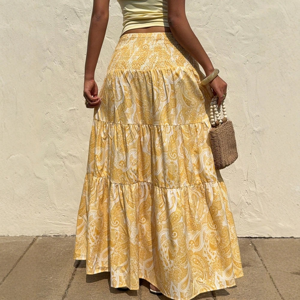 Women's Skirts Summer Elegant Fashion Korean 2025 Full Print Glamorous A-Line Maxi Business Skirts