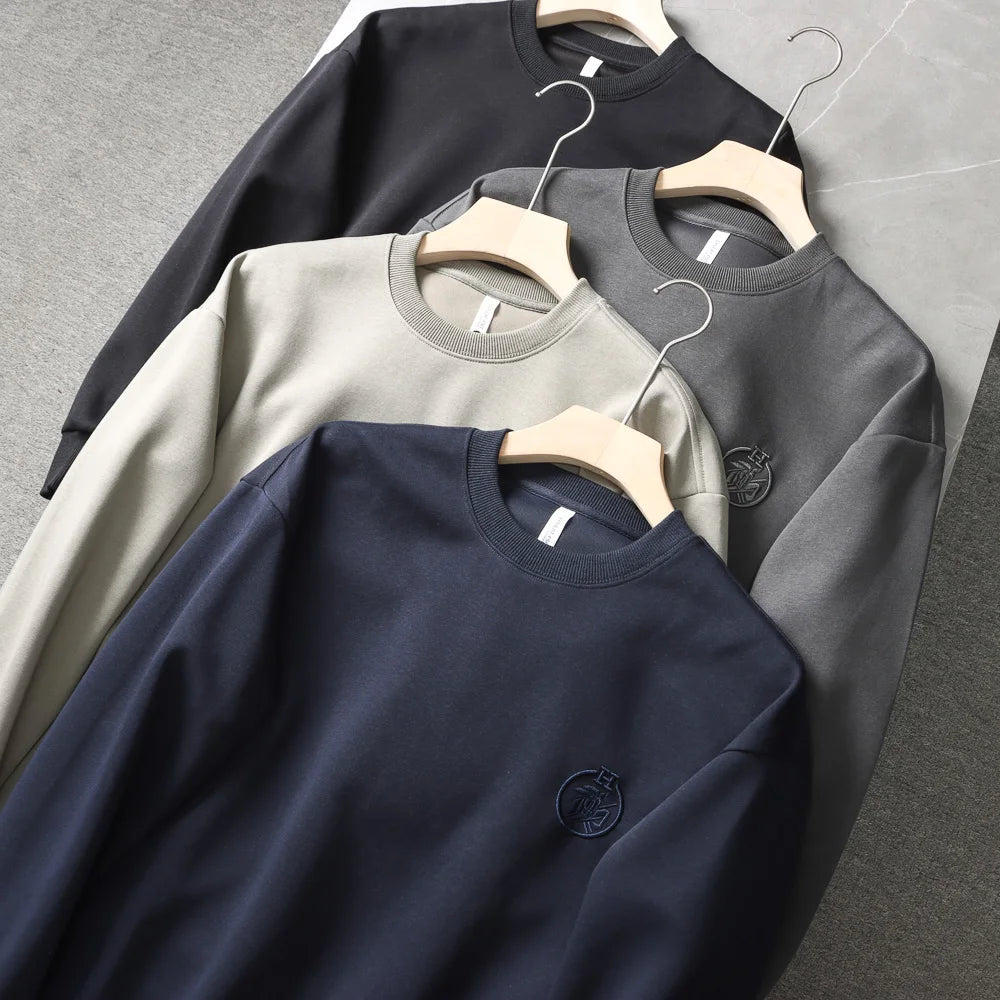 Autumn New American Retro Long Sleeve O-neck Embroidery Sweatshirts Men's Fashion Washed Old Terry Pullover Casual Sportwear