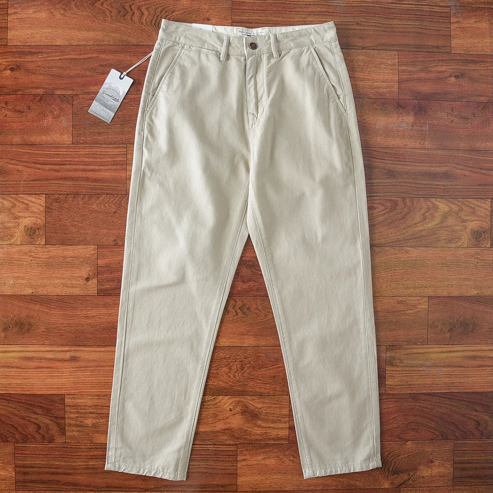 2024 Lente en herfst Nieuwe Amerikaanse retro zwaargewicht geweven keper casual broek Heren eenvoudige 100% katoenen gewassen rechte broek