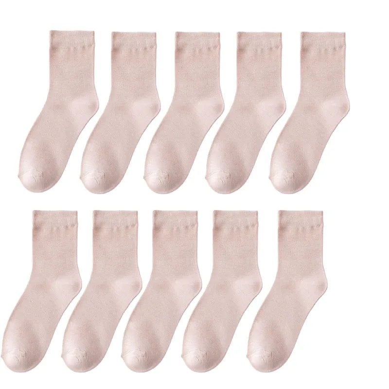 10 Pair Women's Bamboo Fibre Socks Harajuku Retro Solid Colour Casual Ladies Set Korean Style Female Socks
