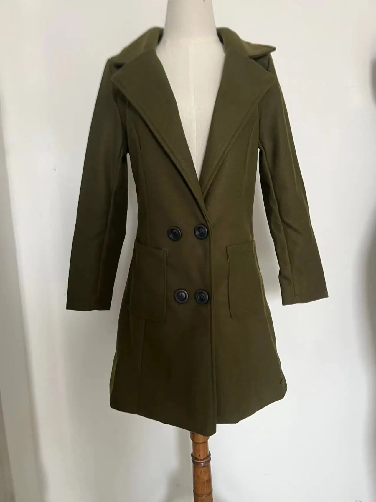 2024 Autumn Winter Women Long Woolen Coats Double Breasted Female Solid Color Slim Fit Outerwear Turn-down Collar Streetwear