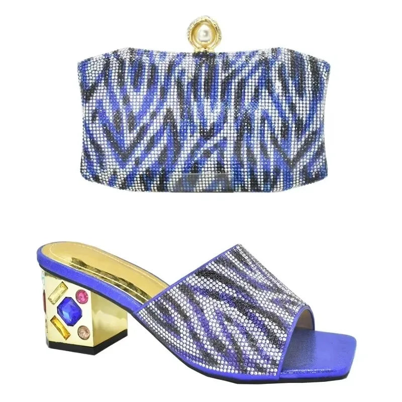 Italian Shoe and Bag Set 2025 Nigerian Women Party Shoes and Bag Set Decorated with Rhinestone Plus Size Shoes Luxury