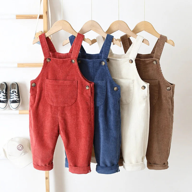 Baby Overalls Corduroy Jumpsuits Front Pocket Boys Girls Pants Kids Clothes For Children 0-3Y Unisex