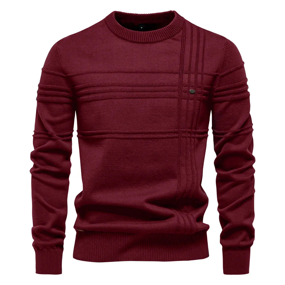 Men's Crewneck Pullover Sweater Knitted Cotton Stripped Quality Autumn Winter Warm Sweaters for Men