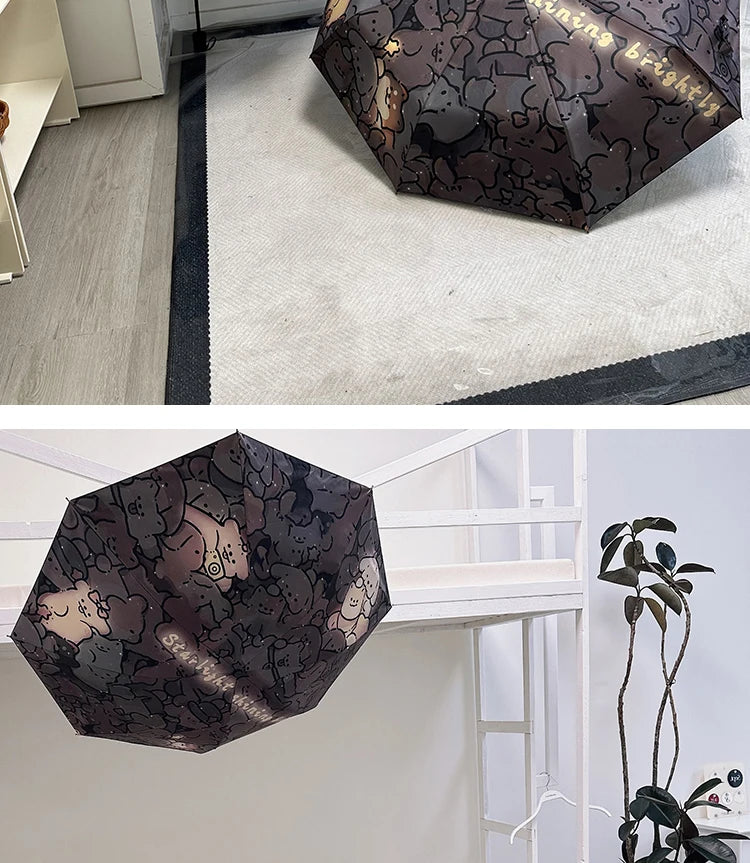 Automatic Fold Umbrella with Shiny Puppy Design | All-Weather UV Sunshade | High - End Ins Style for Women