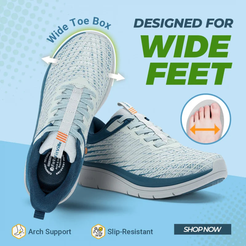 Men’s Wide Fit Walking Shoes – Breathable Lightweight Sneakers with Arch Support & Shock Absorption for Flat Feet