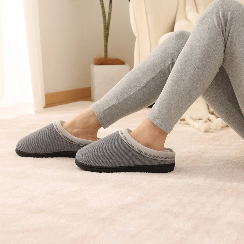 Men's Winter Warm Cotton Shoes Soft Memory Foam Casual Indoor Flat Slides Short Plush Male Fluffy Home Slippers