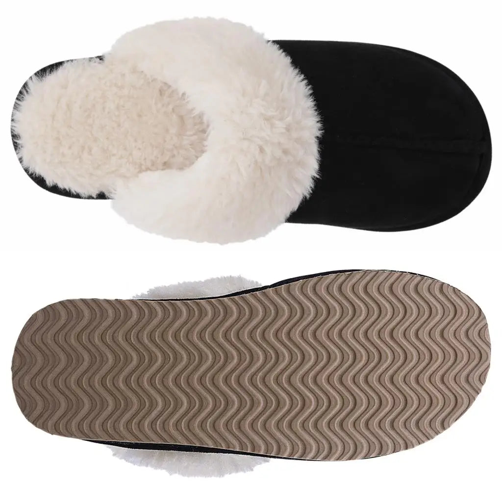 Unisex Winter Fur Slippers Home Suede Mules Short Plush Slippers For Indoor Warm Cosy Fuzzy Flats Slides For Men & Women
