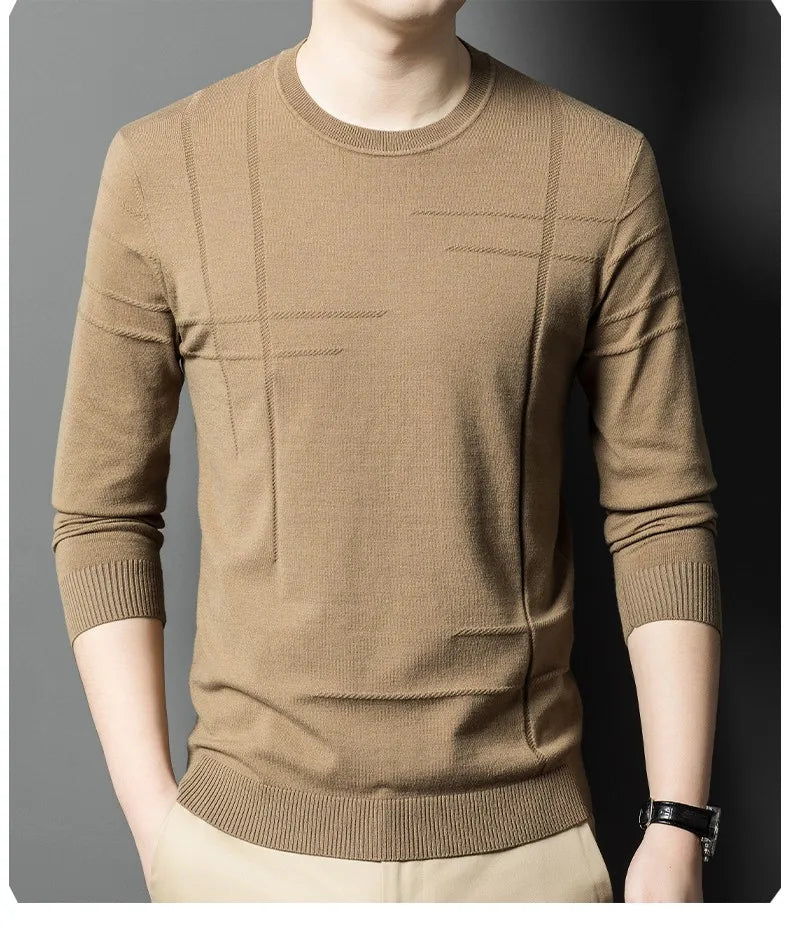 Men's High-End Woollen Striped Designer Knitted Pullover Sweater, Casual Trendy Korean Brand, and Male Jumpers