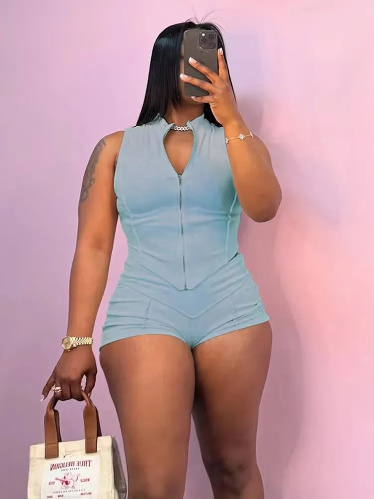 Lijnen Patchwork 2-delige set Dames Rits Cardigan Onregelmatige Crop Top + Skinny Peach Hip Shorts Eenvoudige Sportieve Straatkleding