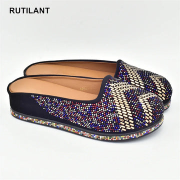 Bling Crystal Women Closed Toe Mules Half Close Slippers Thick Sole Light Weight Comfy Walking Shoes