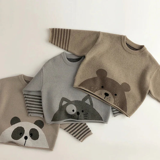 Spring Basic Toddler Kids Knit Pullover Cartoon Girls Boys Casual Pullover Knitwear Children Sweater Coat 1-6Y Unisex