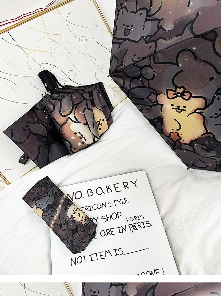 Automatic Fold Umbrella with Shiny Puppy Design | All-Weather UV Sunshade | High - End Ins Style for Women