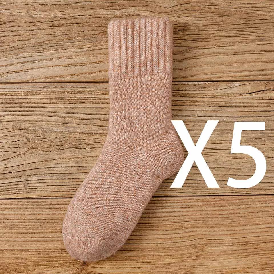 5 Pairs Winter Women's Thick Warm Merino Wool Socks Harajuku Retro Cold Resistant Fashion Casual Solid Colour Cashmere Lady's Socks