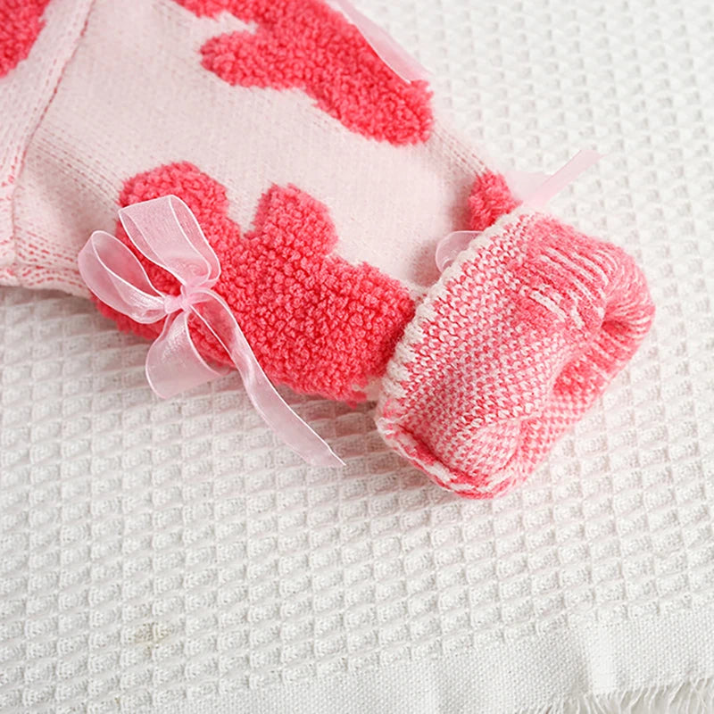 New Autumn Girls Knitted Sweater Sweet Bear Bow Kids Sweater Korean Loose Children Outwear Tops 9M-5T Girls