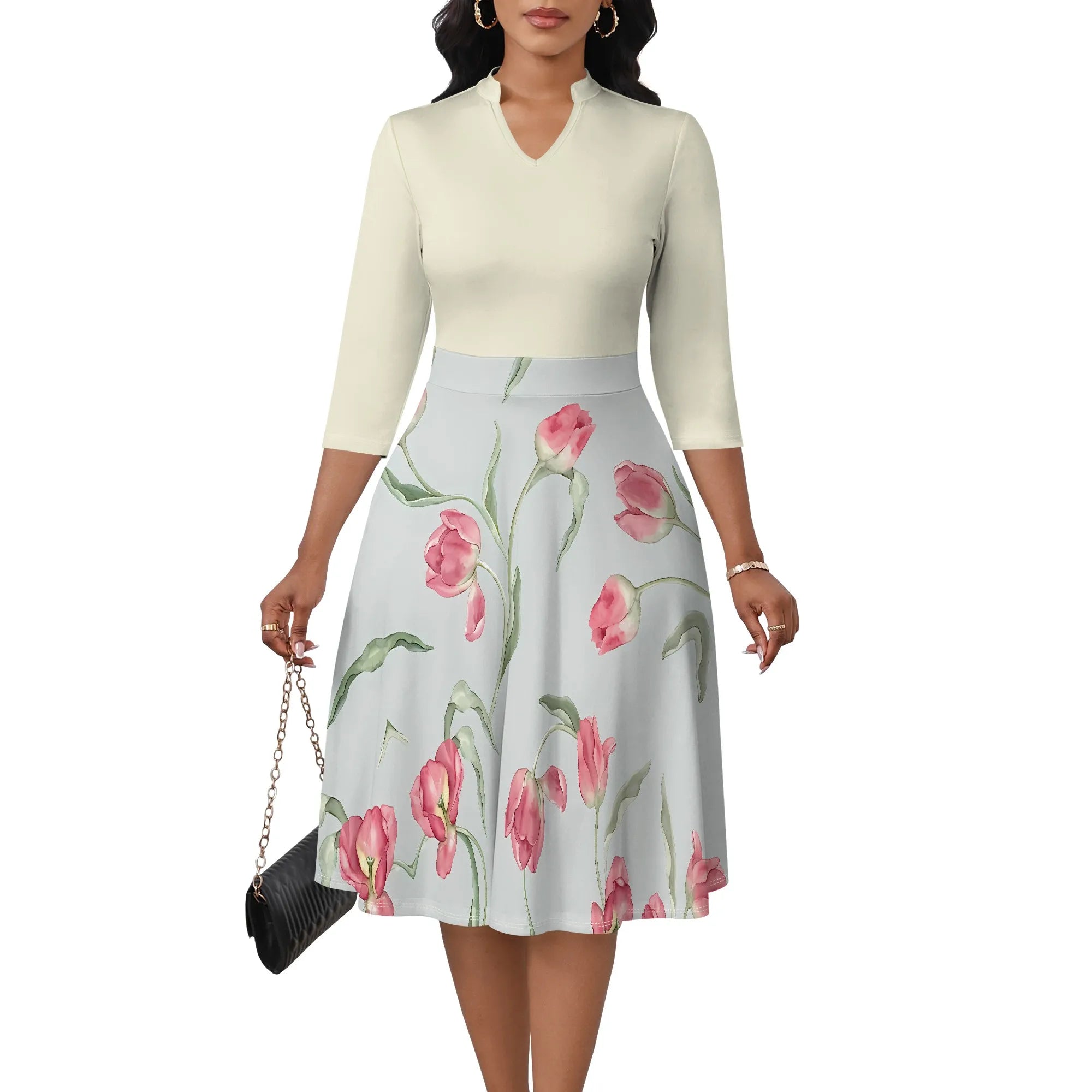 Women's Abstract Off Shoulder Maxi Dress 3/4 Sleeve Blue Gold Slit Party Evening