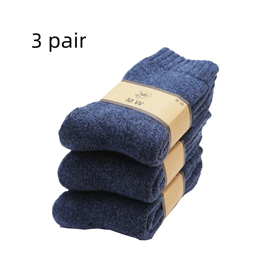 3/5 Pair Winter Men's Merino Wool Socks Super Thick Warm High Quality Harajuku Retro Snow Casual Anti-Freeze Cashmere Socks For Men