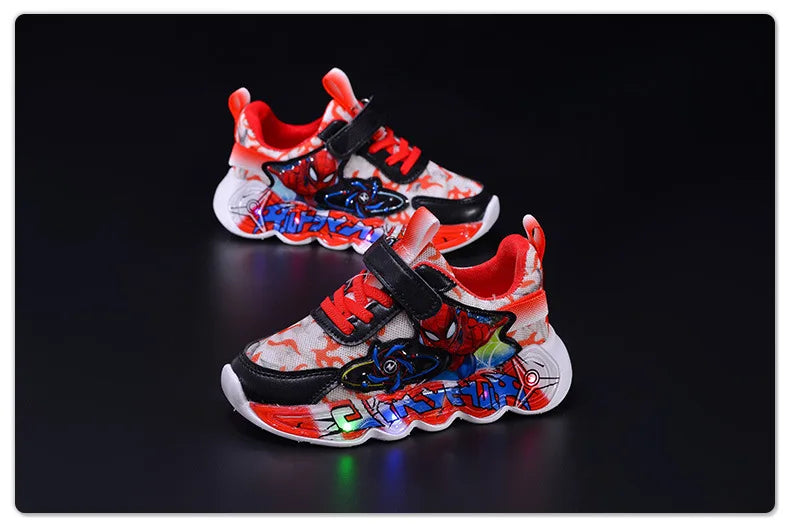 Disney Spider-Man Boys LED Light Up Sneakers  Red/Blue Kids Anti-Slip Outdoor Shoes Spring All-Day Comfort Size 21-31