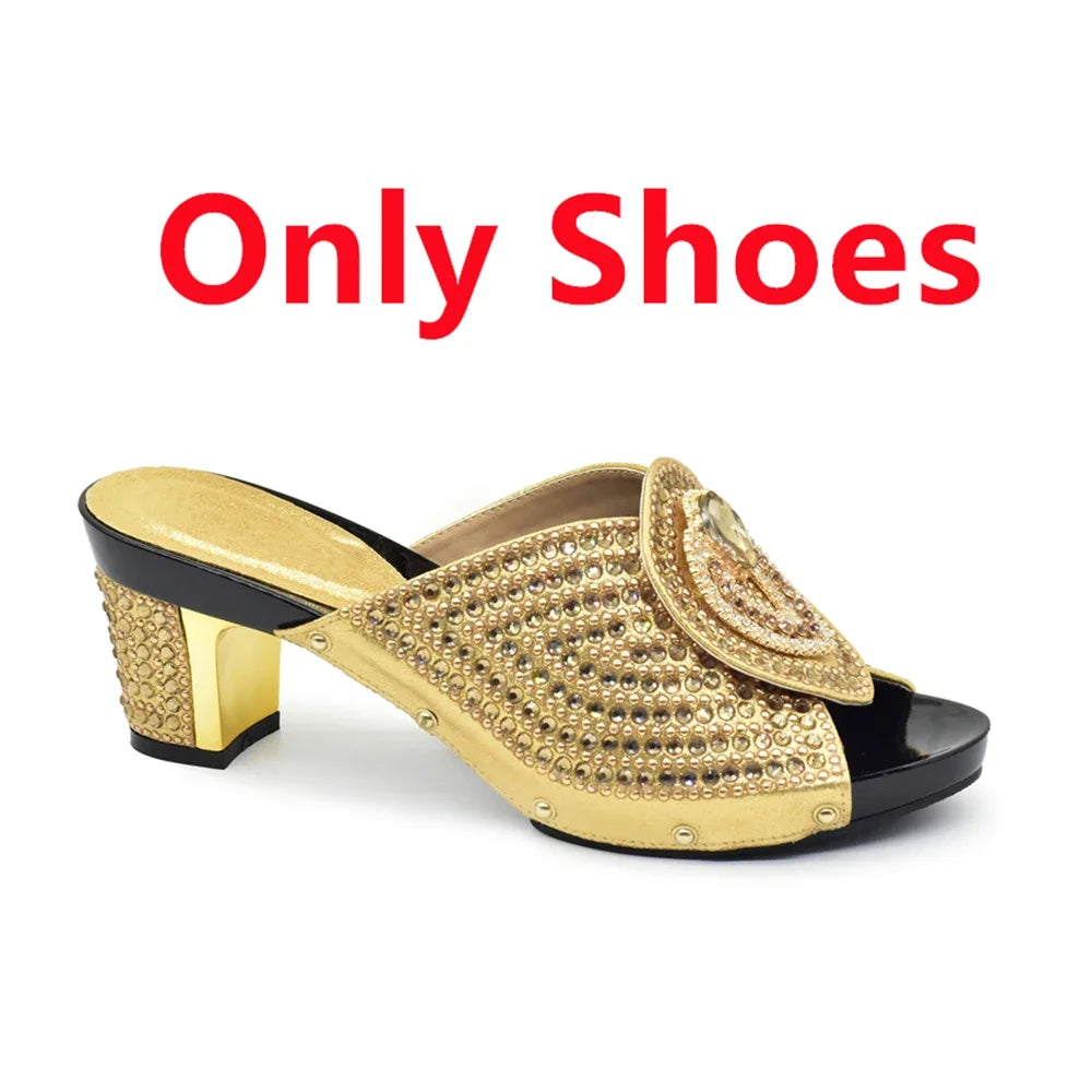 Italian Shoes with Matching Bags with Rhinestone Luxury Crystal Shoe Women Designers Nigerian Women Party Pumps with Purse