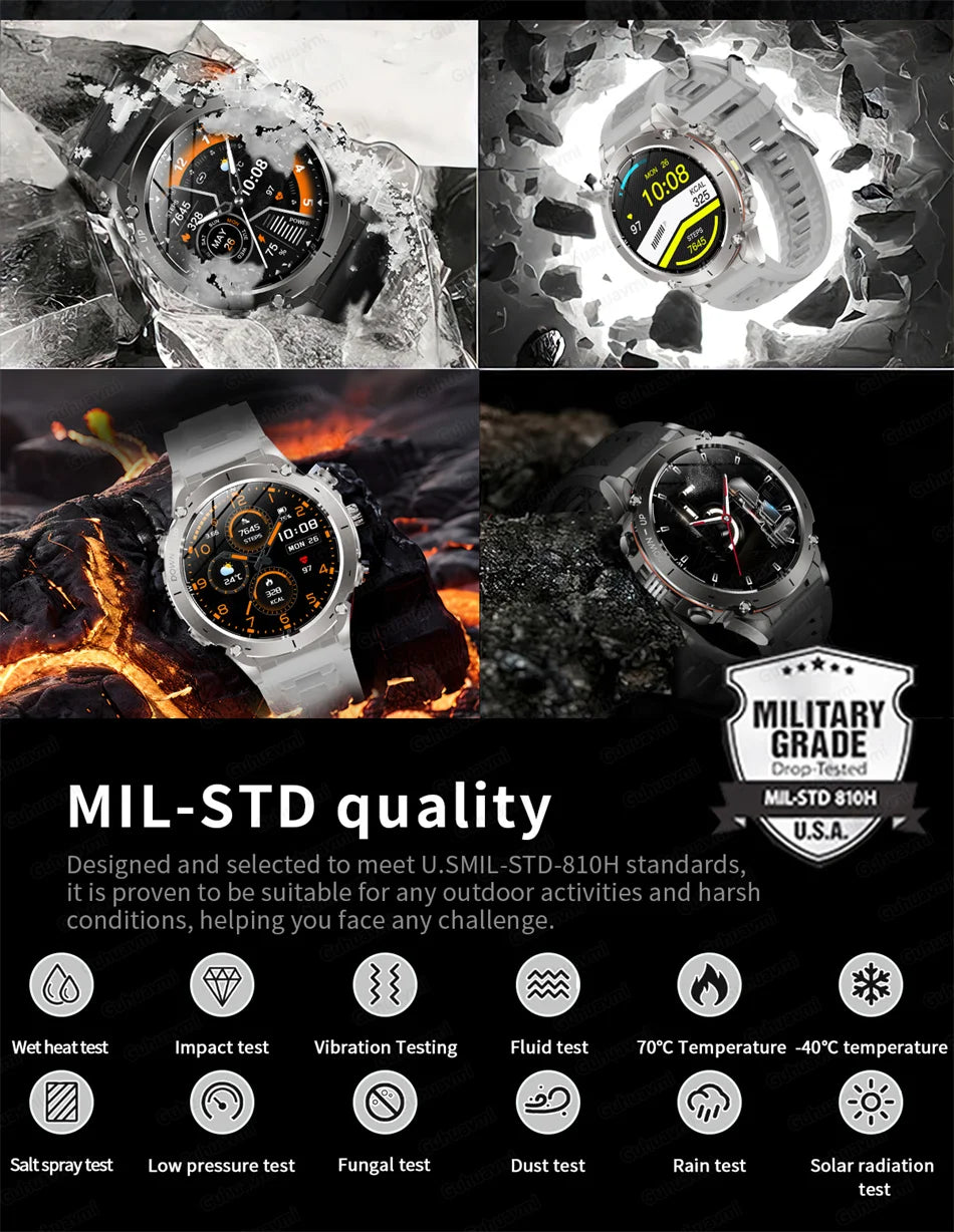 2025 New Rugged Military GPS Smart Watch Built-In GPS Tracker Compass Sports Fitness Tracking Smartwatch - Compatible with HUAWEI & Xiaomi IOS