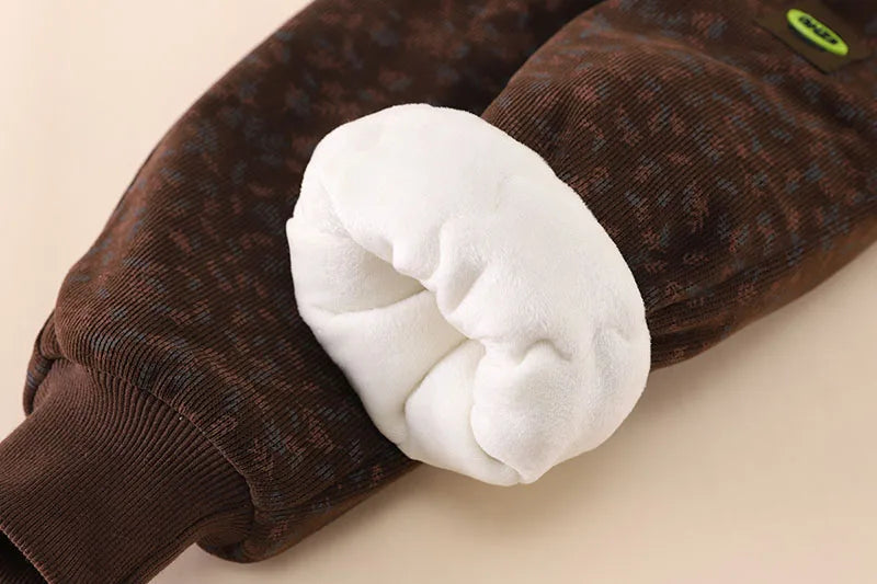 2024 New Children's Pants Girls Wheat Ear Printed Thick Trousers Winter Fur Lining Boys Warm Casual Pants 0-5Y Unisex