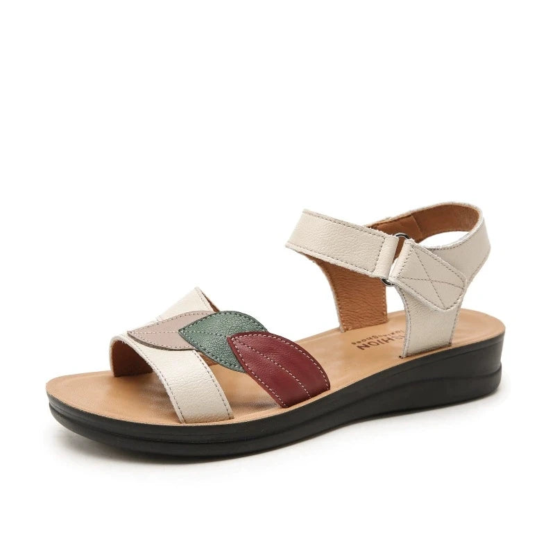 Women's Mother Ladies Female Genuine Leather Sandals Shoes Platform Summer Cool Beach Soft Waterproof Leaf Non Slip