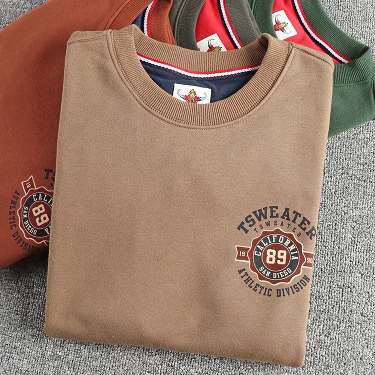 Autumn New American Retro Long Sleeve O-neck Letter Printed Sweatshirts Men's Fashion Washed Old Terry Pullover Casual Sportwear