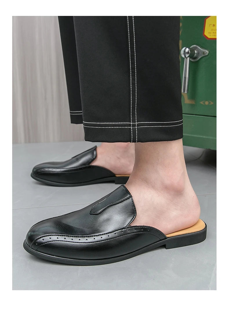 Youth Designer Summer Half Drag Shoes Breathable Men Slip-on Casual Loafers Flat Bottom Walking Slippers