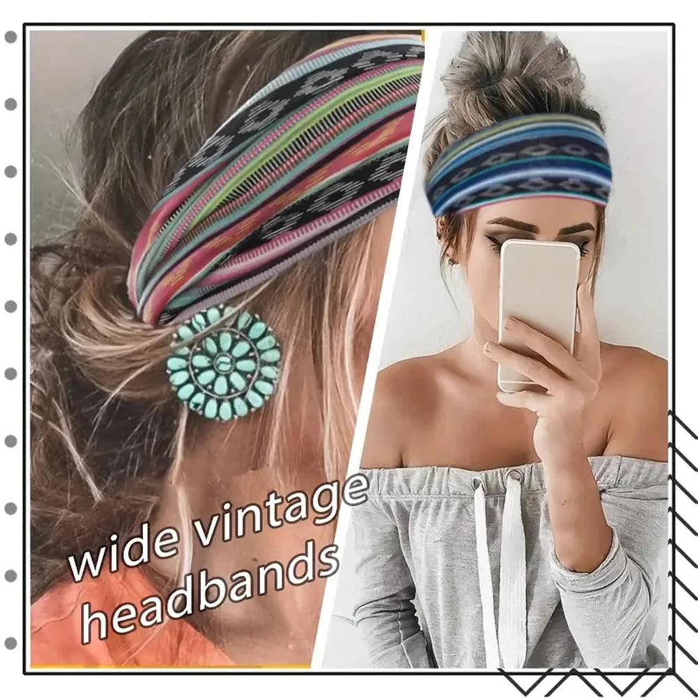 1 stuk Europees-Amerikaanse dames Bohemian stijl elastische hoofddoek modieuze ademende katoenen brede rand haaraccessoires