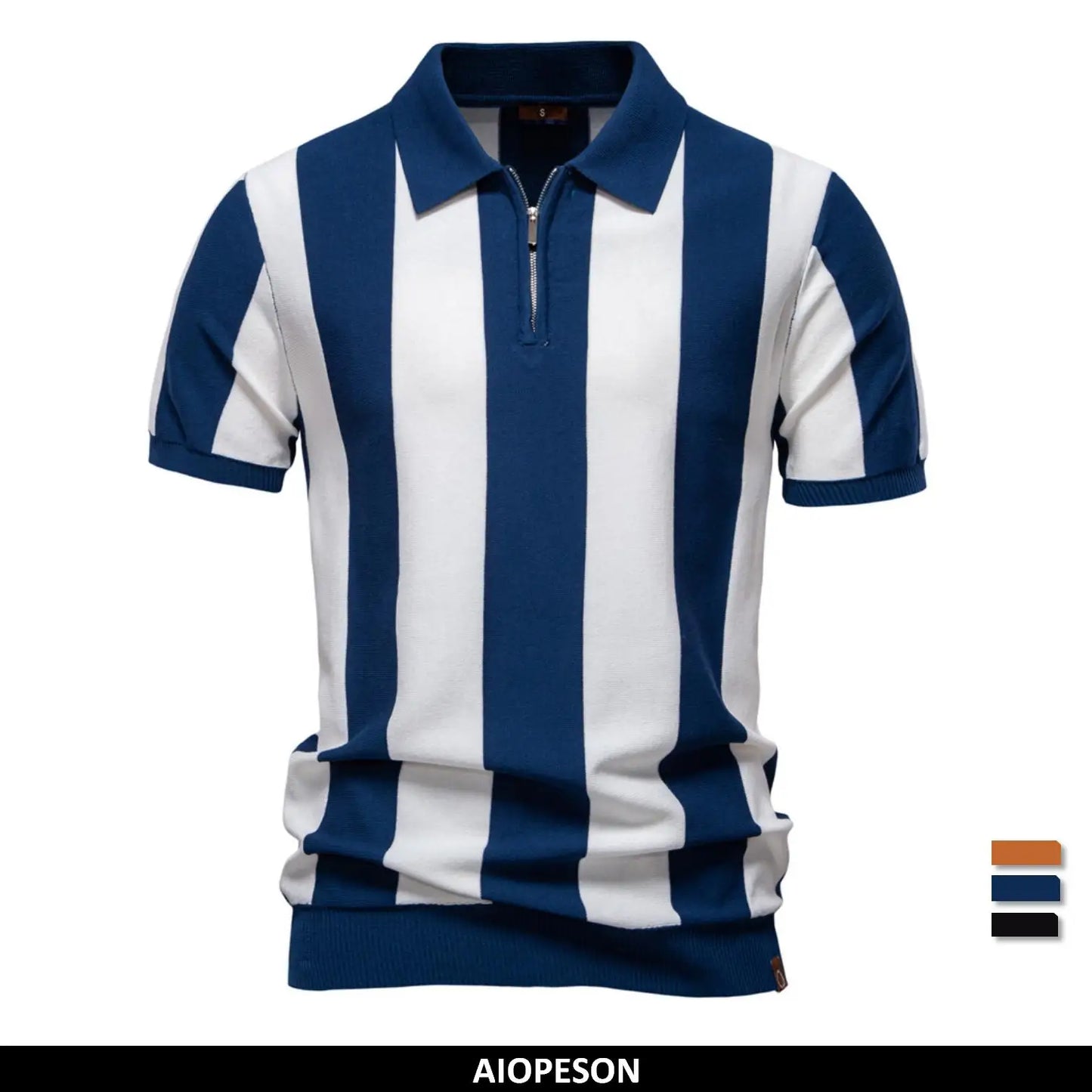 2025 Nieuw zomer heren ademend gestreept contrastpaneel poloshirt - Casual gebreid shirt met korte mouwen en comfortabele pasvorm