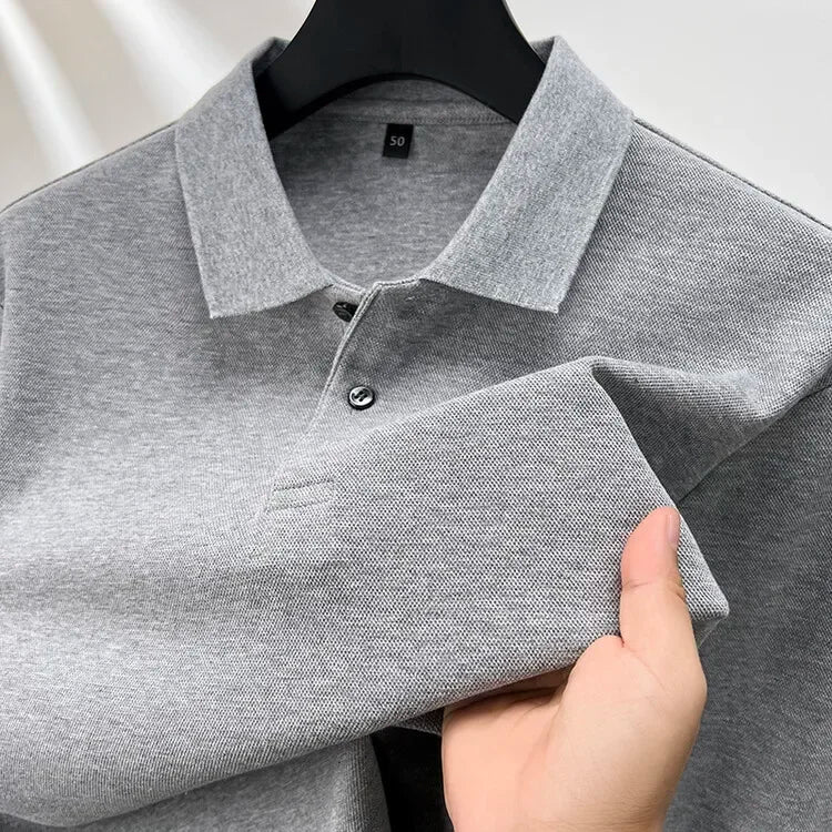 Men's 100% Cotton Polo Shirt, Four Seasons Universal Leisure Long Sleeve, Breathable Lapels T-shirt, Perfect and Durable for Golf Sports