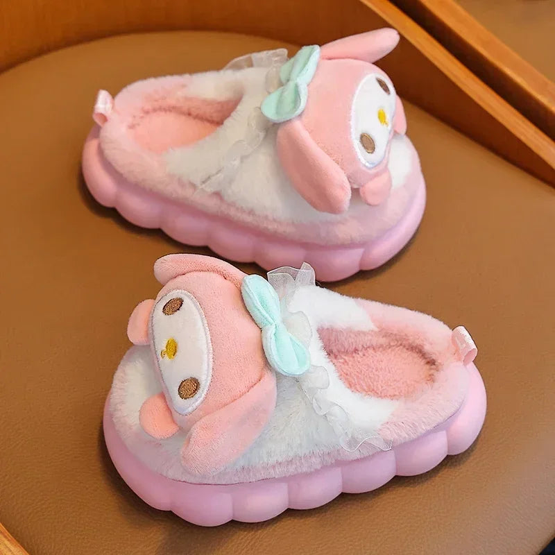 Unisex Teen Kid's Winter Warm Cute Cartoon Indoor Mule Soft Non-Slip Fluffy Children's Slippers Home Cotton Shoes For Boys & Girls Size 24-41
