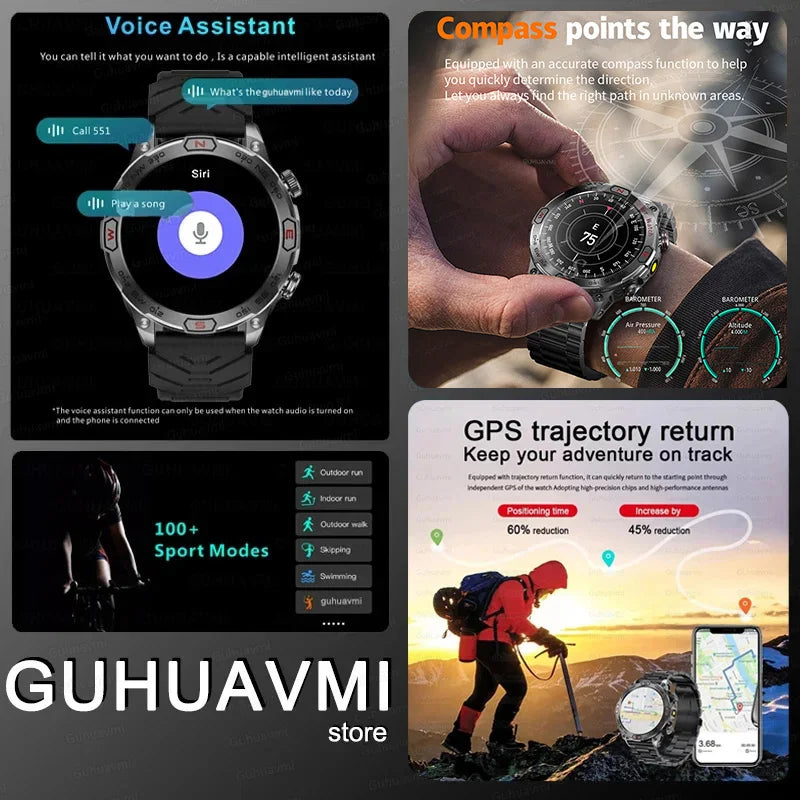 Buitenshuis militair slim horloge heren kompas GPS track Bluetooth oproep IP68 waterdicht AMOLED-scherm smartwatch compatibel met Android iOS
